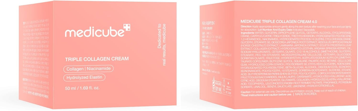 medicube Triple Collagen Cream - Hydrating & Firming Moisturizer with Hyaluronic Acid, Premium Elastin, Shea Butter - Wrinkle Care & Boosts Elasticity - Korean Skincare, 1.69 oz 50ml