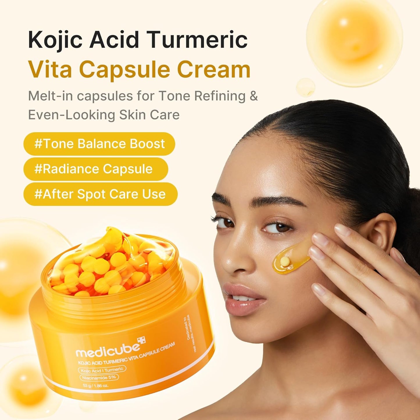 medicube Capsule Cream with Kojic Acid & Turmeric for Uneven Skin Tone | Tone Renewal & Radiance Care for troubled skin | Turmeric, Kojic, Vitamin C | Korean Skincare, 1.86 oz 53g